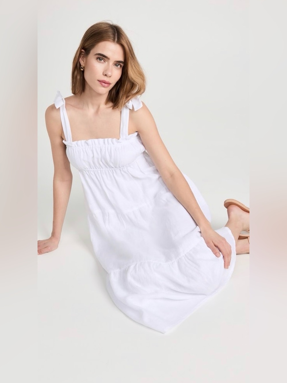 Faithfull the Brand White Linen Midi Dress